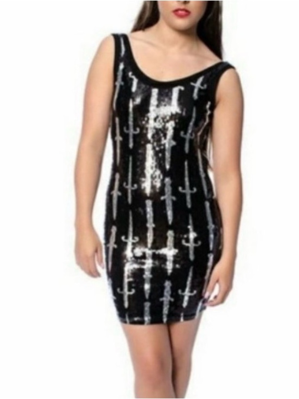 Too Fast Rat Baby Black Sequin Dagger Dress Black Silver Size Medium